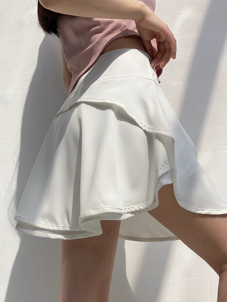 Women's Solid Color Shorts with Lining High Waist Workout Tennis Skirt