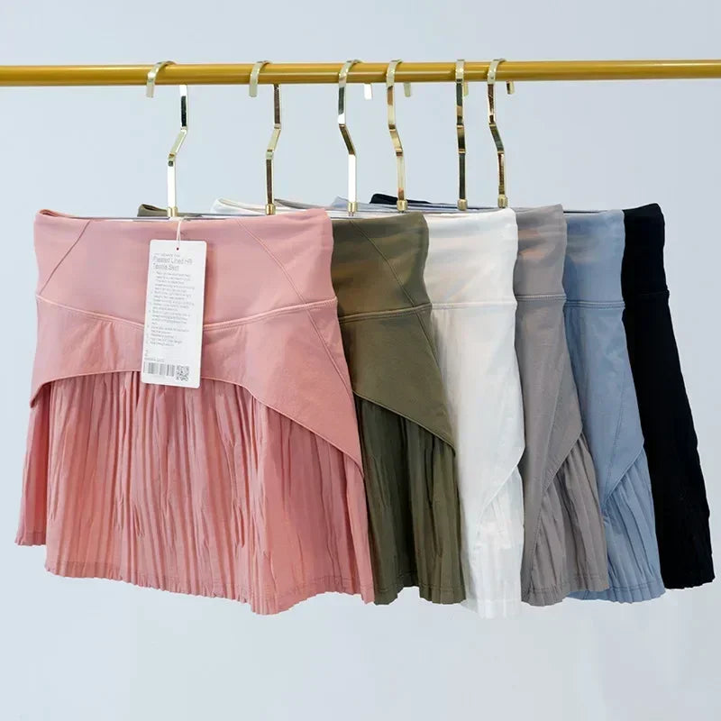 women Pleated Lined Skort Tennis Wear High Waist High Elasticity Pleated Skirt Running Athletic Skirts Sports Fitness Dress