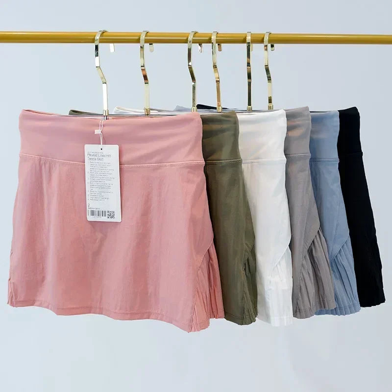 women Pleated Lined Skort Tennis Wear High Waist High Elasticity Pleated Skirt Running Athletic Skirts Sports Fitness Dress