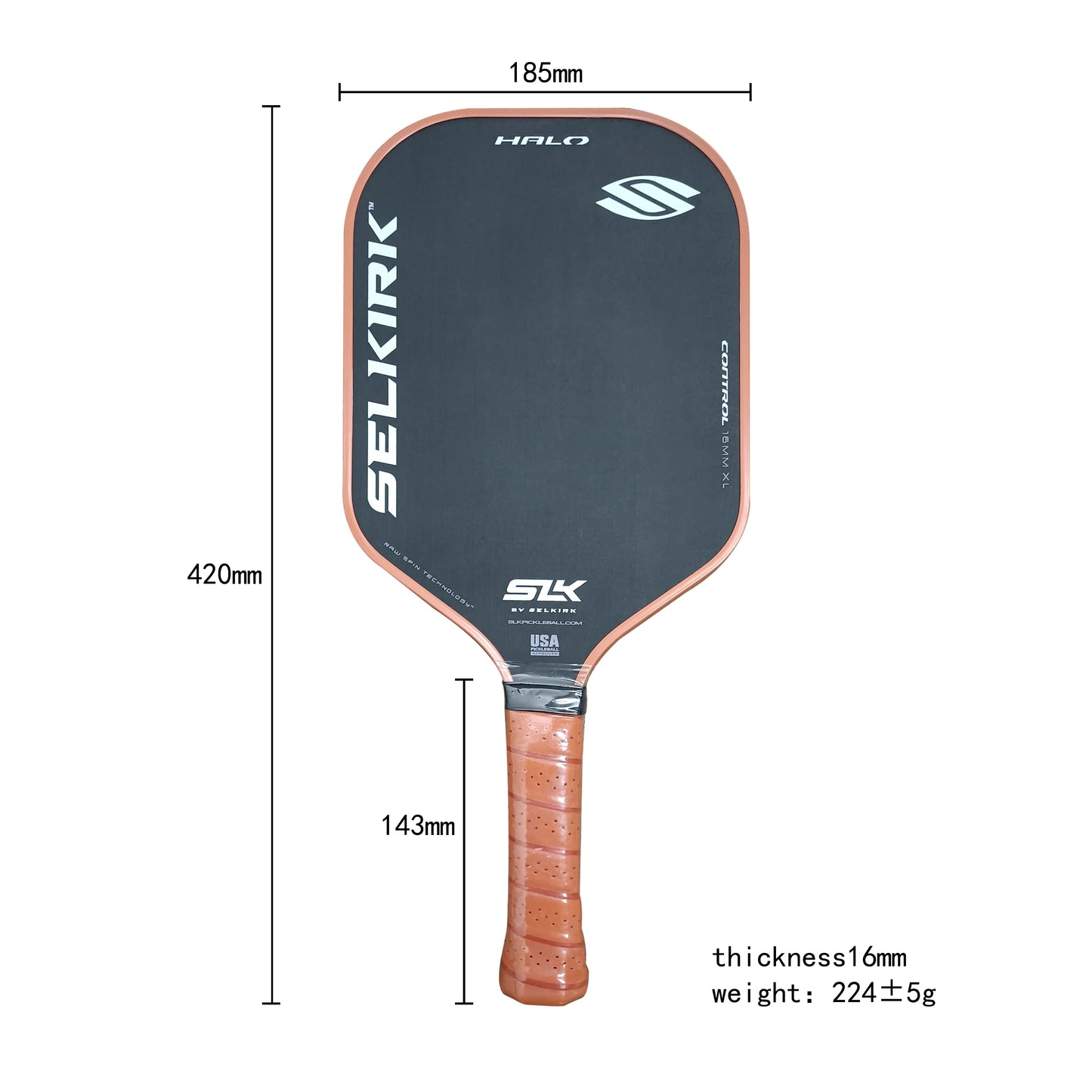 SLK Halo Control XL Power MAX Pickleball Paddle, Raw Carbon Fiber, A Rev-Core Power, Polymer Core, 2024