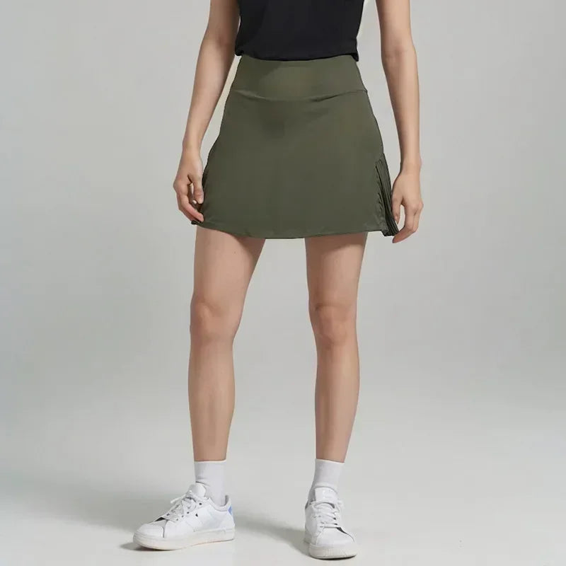 women Pleated Lined Skort Tennis Wear High Waist High Elasticity Pleated Skirt Running Athletic Skirts Sports Fitness Dress