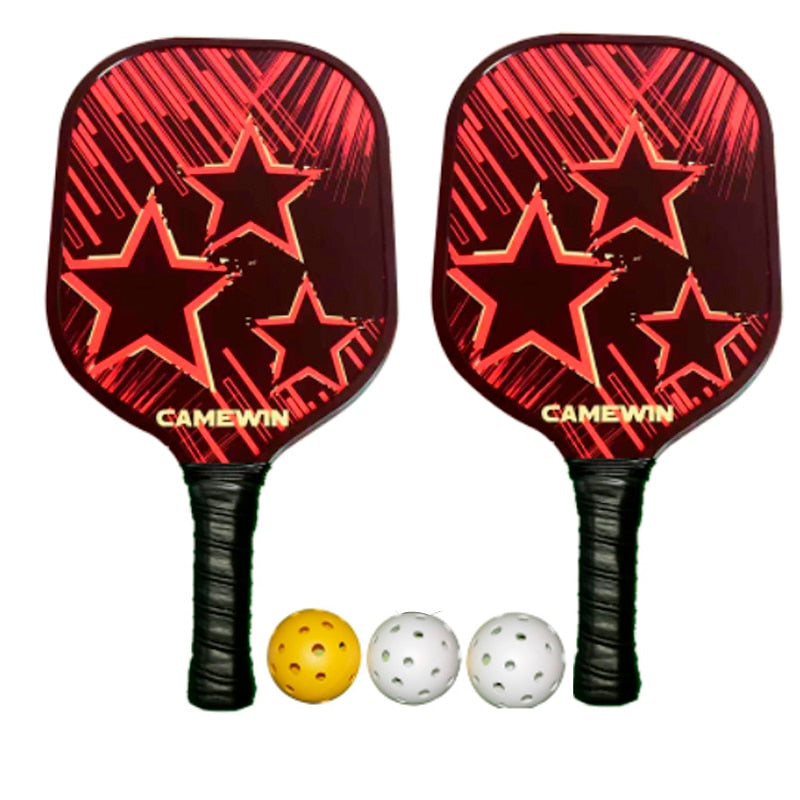 Pickleball Racket Set: 2 Carbon Fiber Paddles, 3 High-Performance Balls w/ Carry Bag