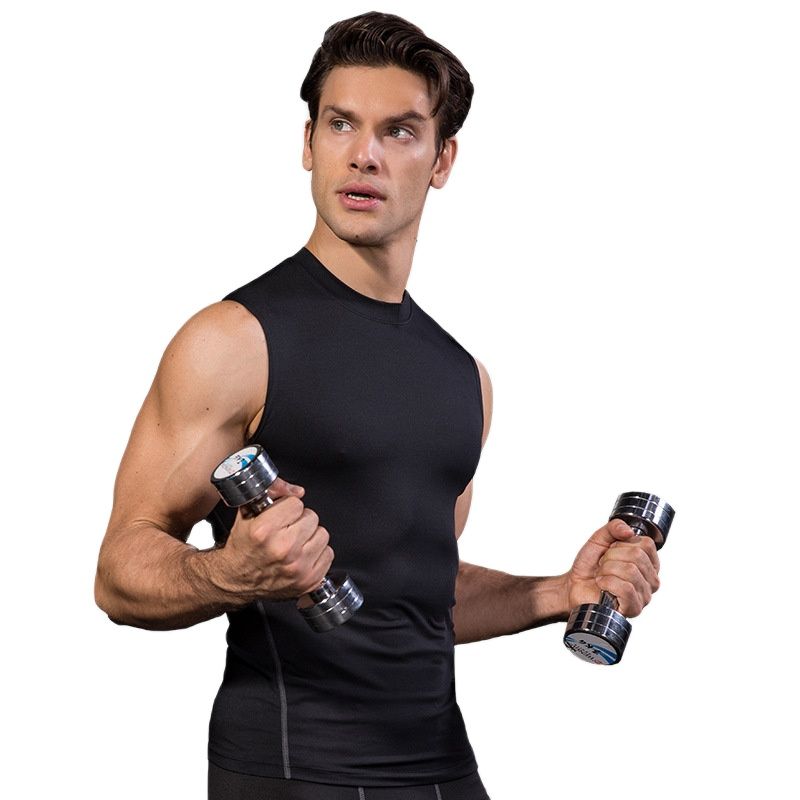 Sport Compression Polyester Tank Top - Black/White (S-3XL)