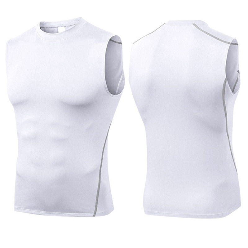 Sport Compression Polyester Tank Top - Black/White (S-3XL)