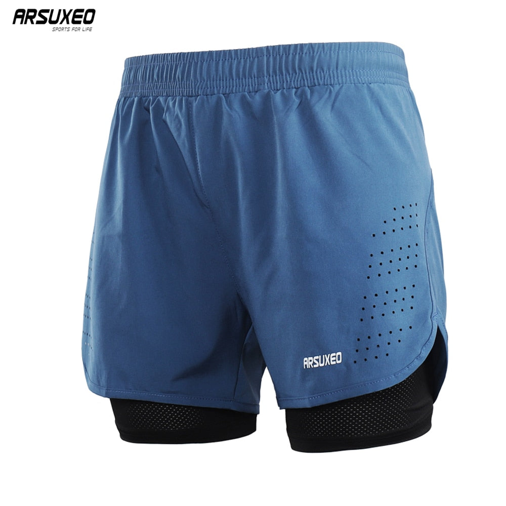 Pickleball Shorts - Blue/Gray Men's Polyester-Spandex Blend Shorts - Sizes S-XXL