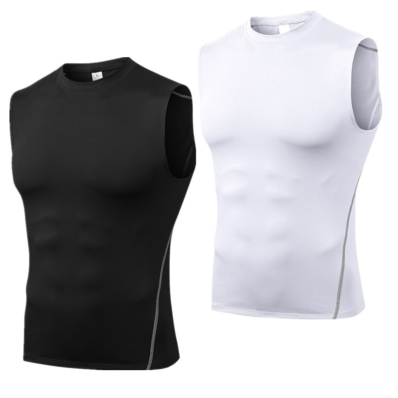 Sport Compression Polyester Tank Top - Black/White (S-3XL)