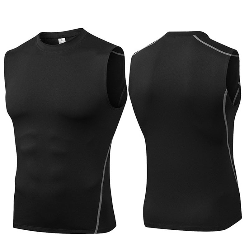 Sport Compression Polyester Tank Top - Black/White (S-3XL)