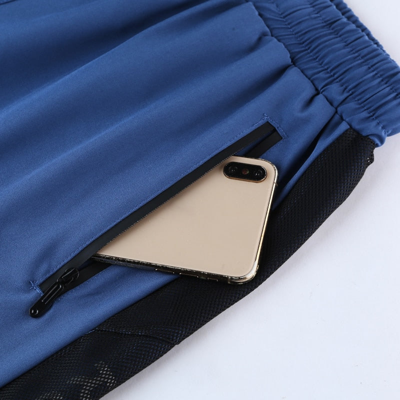 Men's Polyester Fitness Shorts w/ Zipper Pockets