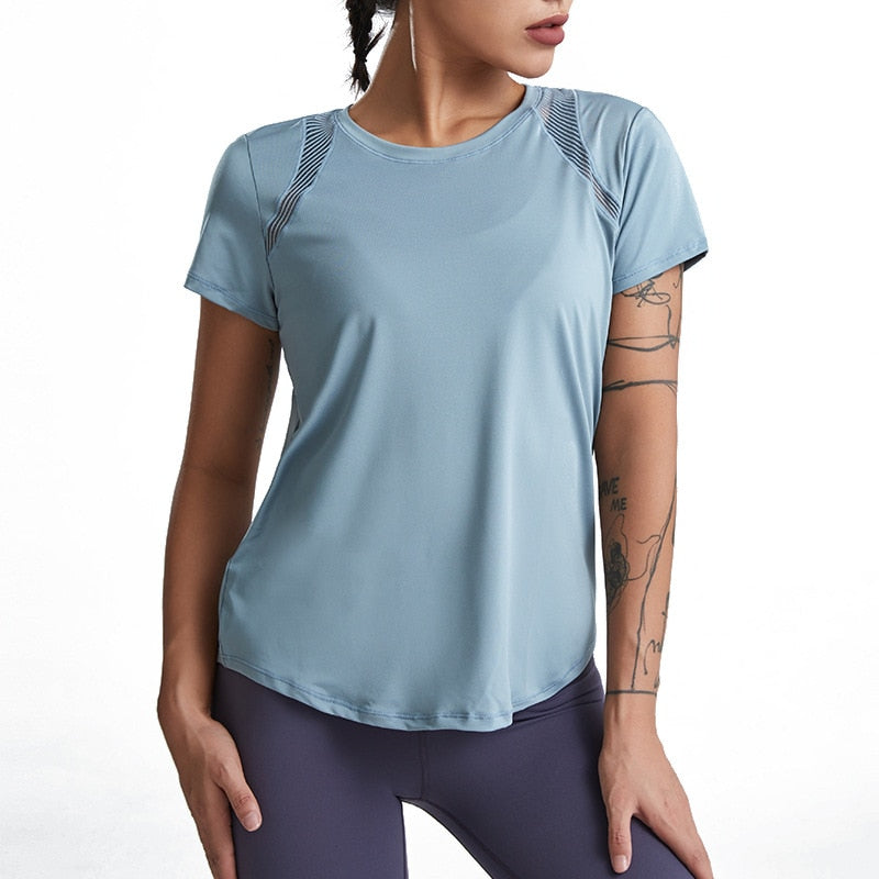 Breathable Nylon Women's Loose Short Sleeve Top w/ Open Back
