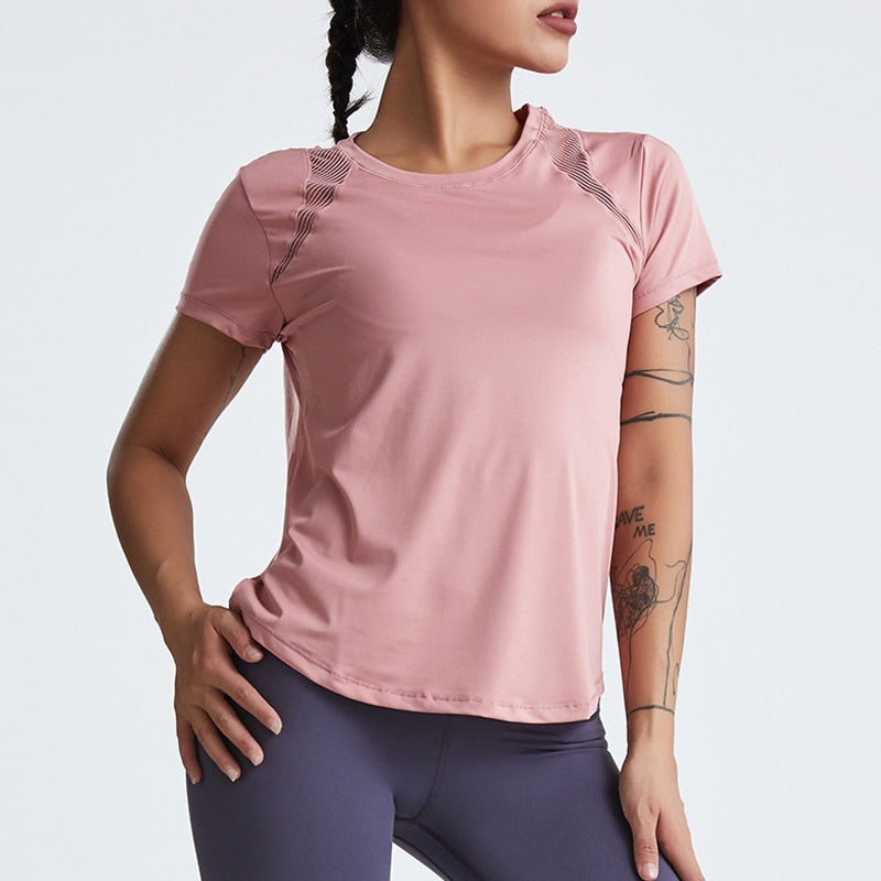 Breathable Nylon Women's Loose Short Sleeve Top w/ Open Back