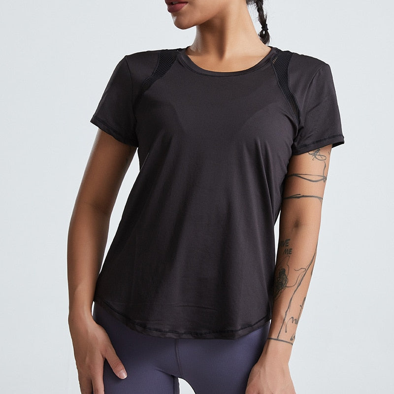 Breathable Nylon Women's Loose Short Sleeve Top w/ Open Back